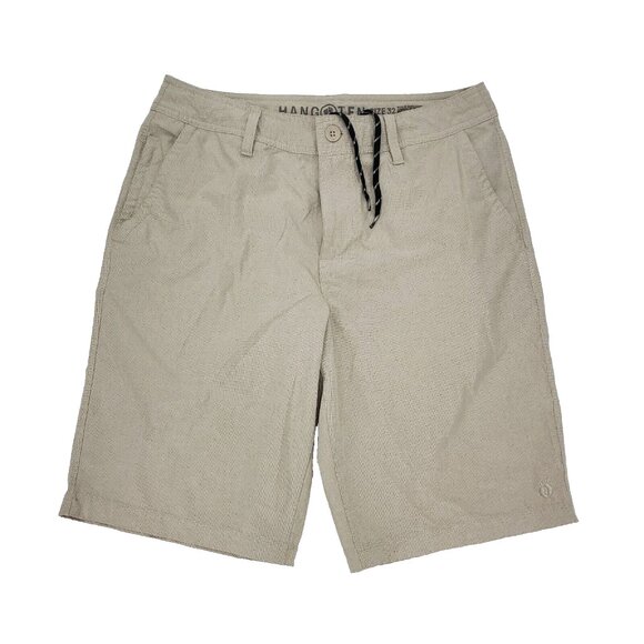 Hang Ten Boardshorts Mens 32x11" Brown Tan Stretch Hybrid Flat Front Drawstring - Picture 1 of 10